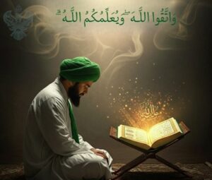Man sitting with lit Holy Qur'an, verse 2:282
