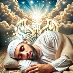 Man sleeping in front of heavenly clouds