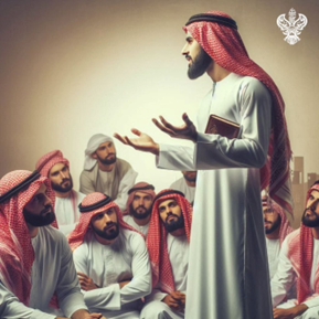 Man speaks to group of men