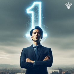 Man standing in front of the number one