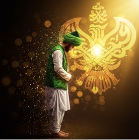 Man standing in salah dissipating particles