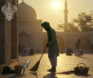 Man sweeping outside mosque