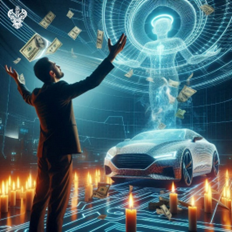 Man throws money in air standing in front of car