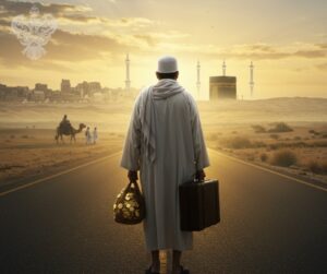 Man traveling with belongings towards Makkah