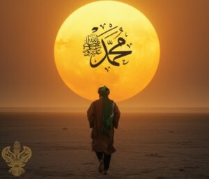 Man walking towards Muhammadan sun