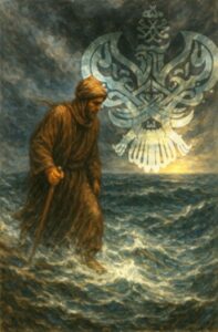Man walking through rough waters