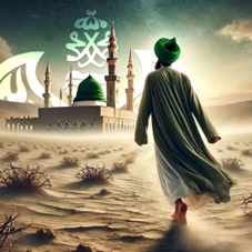 Man walking towards green dome