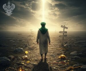 Valuables strewn on a deserted path a man is walking
