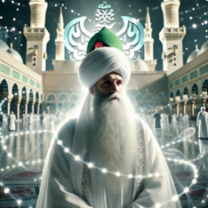Man wearing white clothing in front of green dome