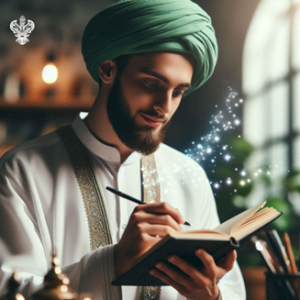 Man writing notes in book