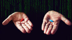 matrix red blue pill on hands
