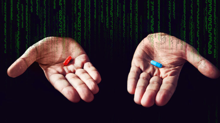 matrix red blue pill on hands