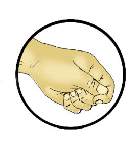 Holding hand in meditation, hand sign, feel pulse,