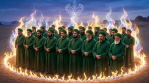 Men standing in divinely fire
