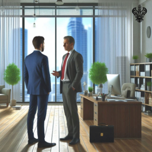 Men at work talking in the office