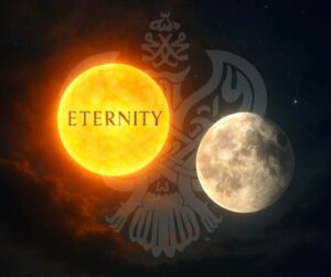 Sun and moon on dark sky