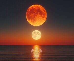 Moon under sun upon ocean