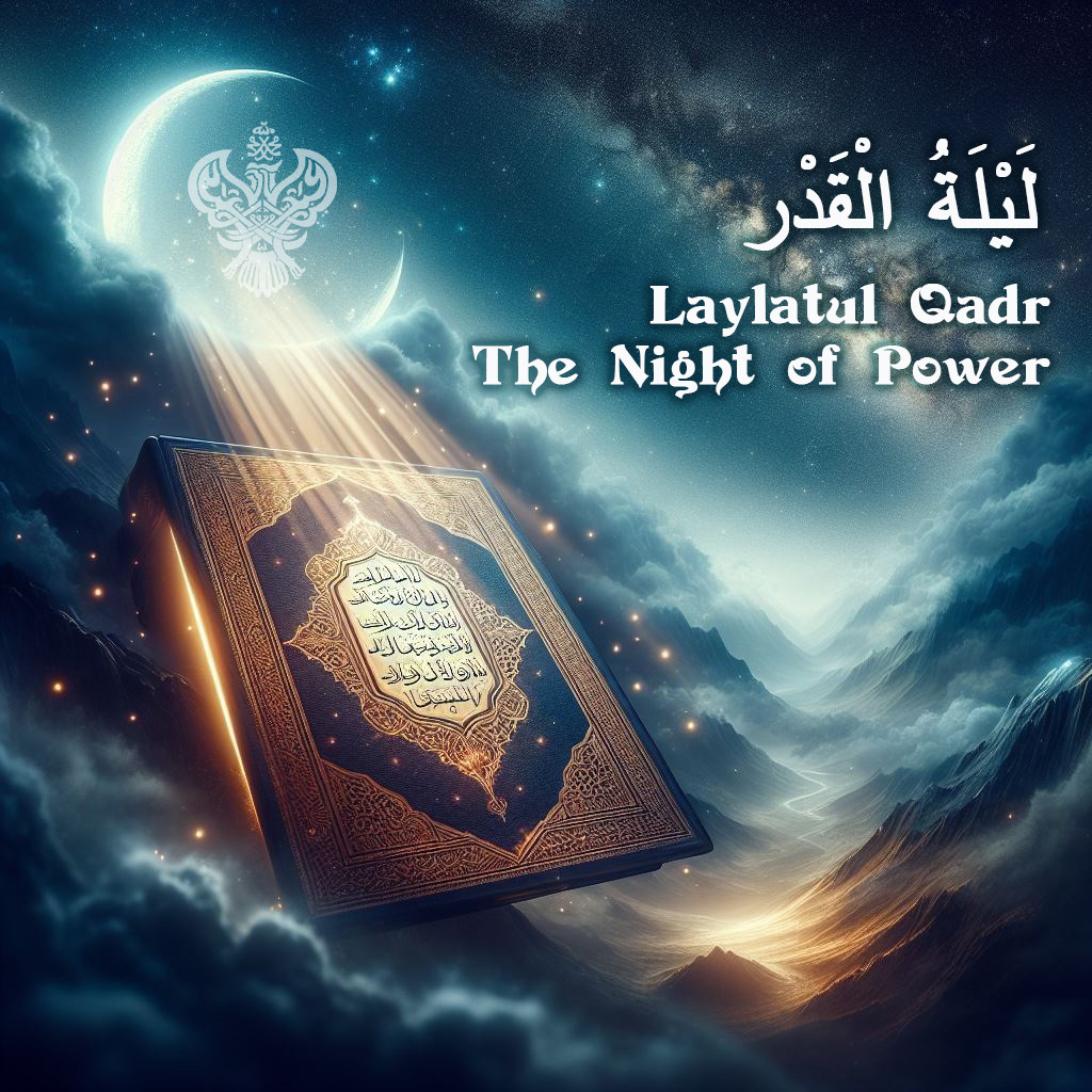 Moonlight shining on Quran descending from sky, Laylatul Qadr