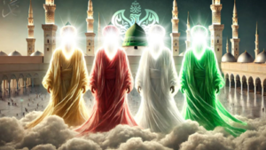 Multiple prophets standing in front of Madinatul Munawara