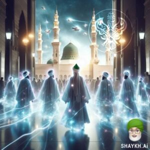 Murids walking towards green dome