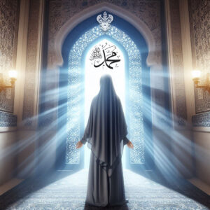 muslim-woman-standing-door-lightbeams, Prophet Muhammad, shaykhAI