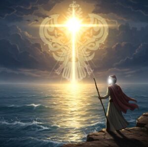 S. Musa (as) holding staff watching body of water