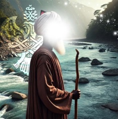 Nabi Musa (as) standing with staff near water