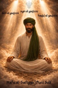 Man meditating with light beams shining down