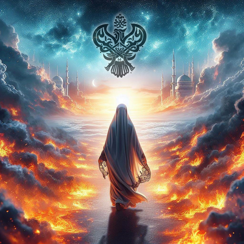 A woman walks through the fire