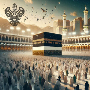 Holy Kabah surrounded by people in circumambulation during Hajj