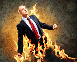 person on fire with anger