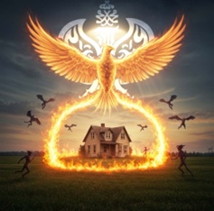 Fiery phoenix protecting home