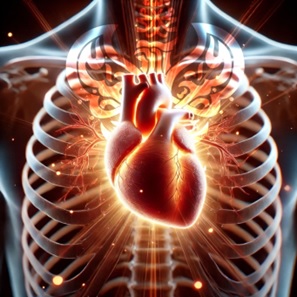 Physical heart glowing in chest cavity