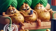 poatoes on couch watching tv