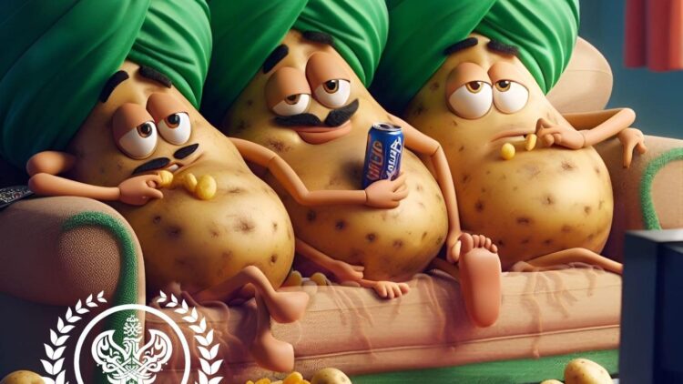 poatoes on couch watching tv