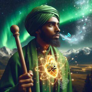 Man with staff/cane breathing Hu with Muhammadan heart