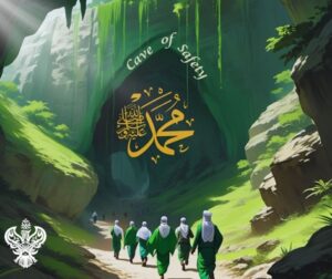 People walking to cave of safety