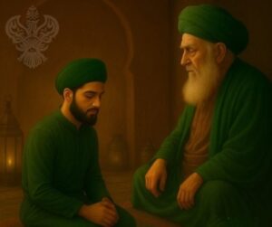 Quiet murid sitting with shaykh
