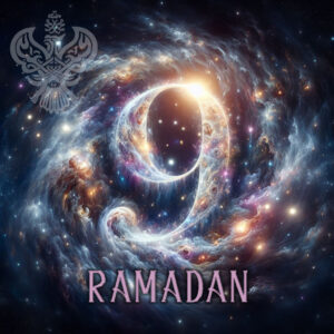 Ramadan number nine on galaxy background