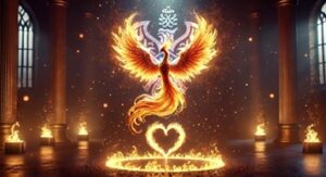 Rising phoenix over a fiery heart