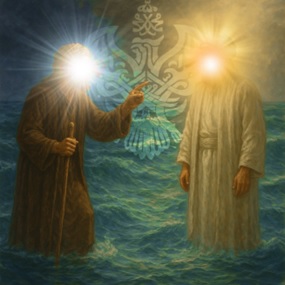 S. Khidr (as) and S. Musa (as) standing in water