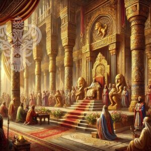 Sayyidina Suleiman (as) sitting on his throne