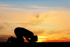 salah, sujood, prostration, sunset, man, silhouette