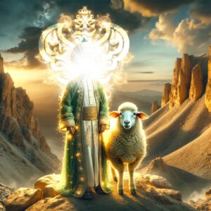 Prophet Ismail (as) standing with sheep