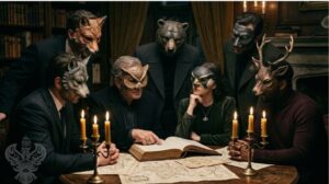 Members of secret society wearing masks