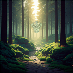 Sunlight shining through serene forest