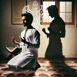 Man doing dua with shadow behind him
