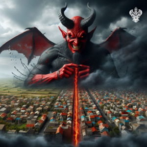 Shaitan firing bolt on town