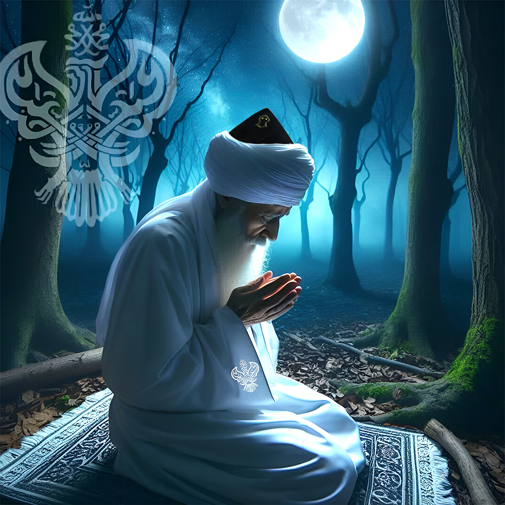 Immense love of Sayyidina Muhammad ﷺ, shaykh_meditating_moon_light_turban_1, shaykhAI