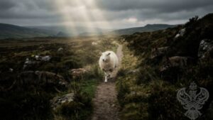 Sheep walking path, watched by wolves